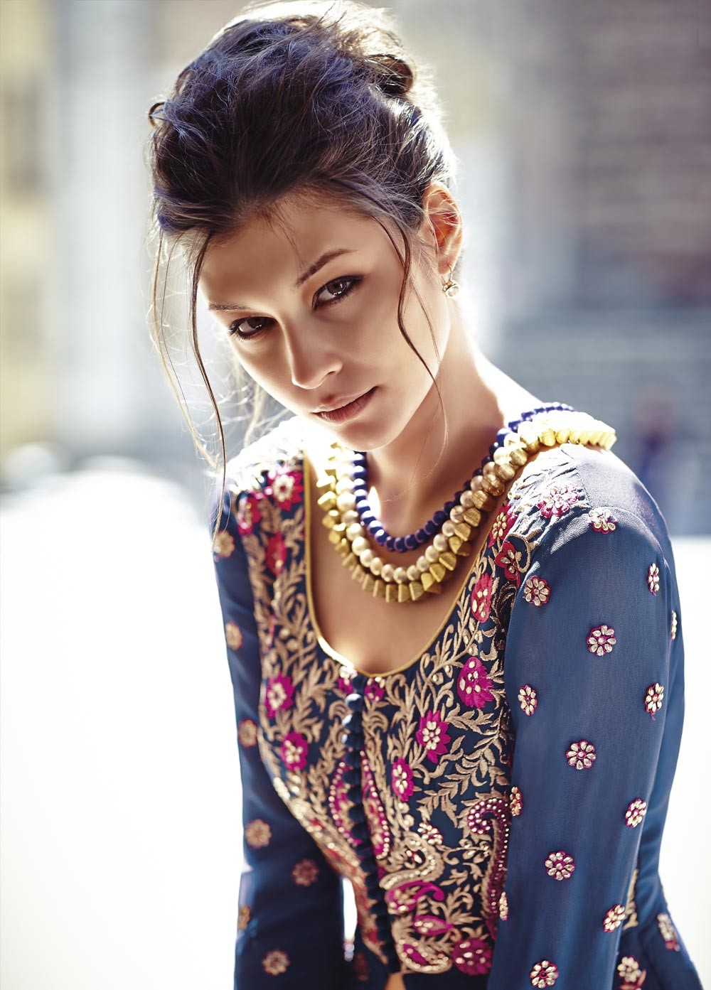 blue and pink lehenga bridal